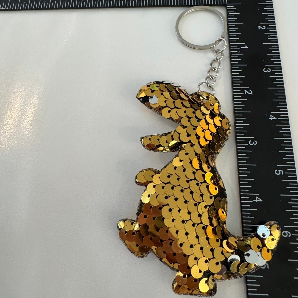 Gold Sequin Dinosaur‎ Keychain Charm